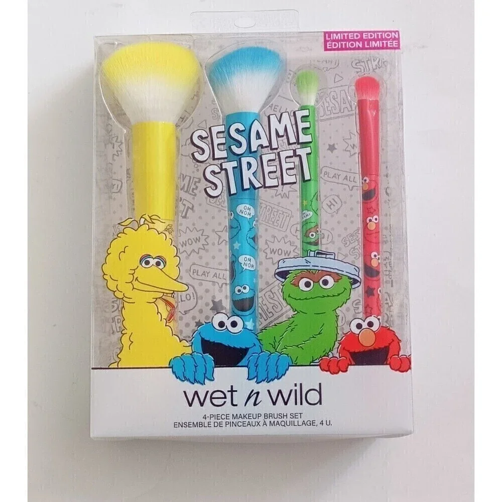 Wet N Wild Sesame Street  Makeup Brush Set Limited Edition 4 Piece Colorful NEW